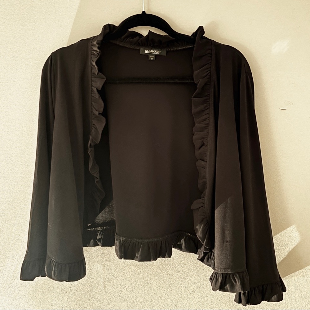 Chic Black Ruffled Cardigan